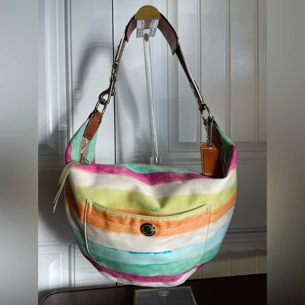 Coach Hampton Watercolor Stripe Large Hobo Bag
